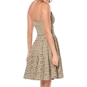 Venus Women’s Bohemian Cottagecore Style Beige Eyelet V Neck Fit And Flare Dress